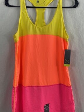 Xersion Neon Colorblock Racerback Tank – Yellow, Orange, Pink. Medium